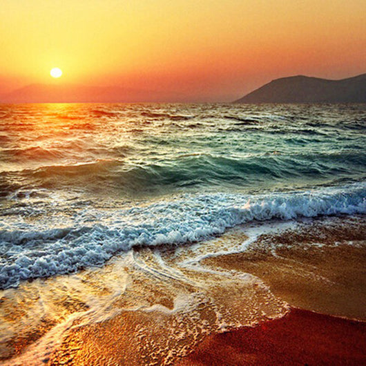Pintura de Diamantes 3D Atardecer en la Playa - Arte Mosaico Relajante para el Hogar