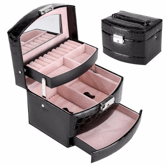 Organizador de Joyería y Maquillaje de 3 Niveles en Cuero - Estuche de Almacenamiento Premium