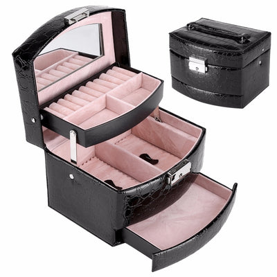 Organizador de Joyería y Maquillaje de 3 Niveles en Cuero - Estuche de Almacenamiento Premium