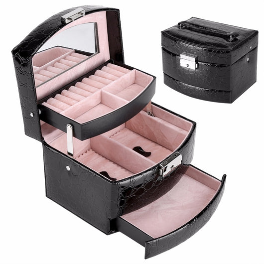 Organizador de Joyería y Maquillaje de 3 Niveles en Cuero - Estuche de Almacenamiento Premium