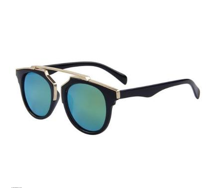 Black cat-eye sunglasses with gold accents and orange-yellow mirrored lenses on a white background. - Image 9