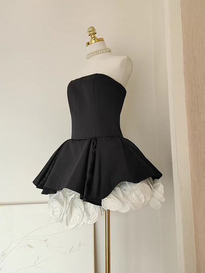 Falda Petticoat Estilo Hepburn Blanco y Negro con Flores 3D y Control de Cintura - Image 9