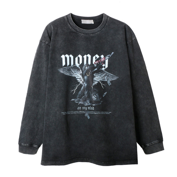 Playera Manga Larga Estampada Money First para Hombre - Image 7
