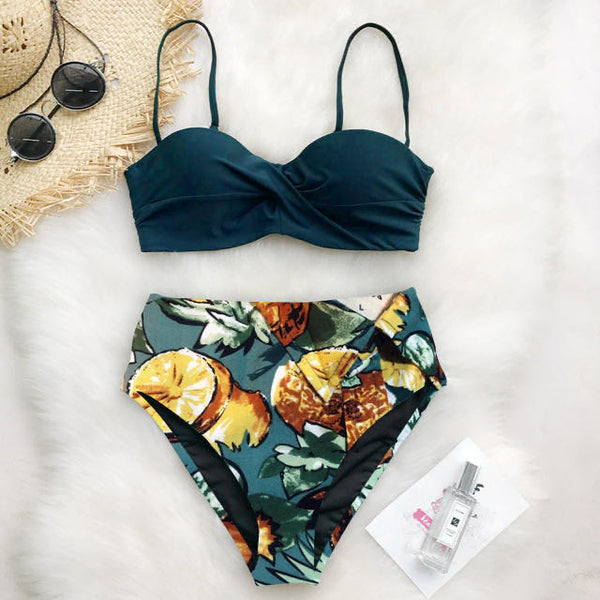 Bikini de Cintura Alta con Estampado Twist y Bolsa Integrada