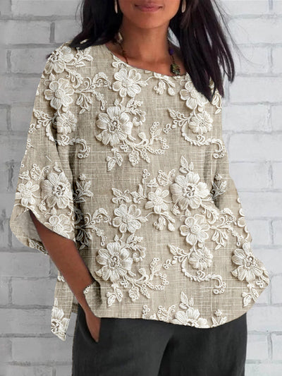 Playera Estampada de Cuello Redondo y Manga Tres Cuartos para Mujer - Image 7