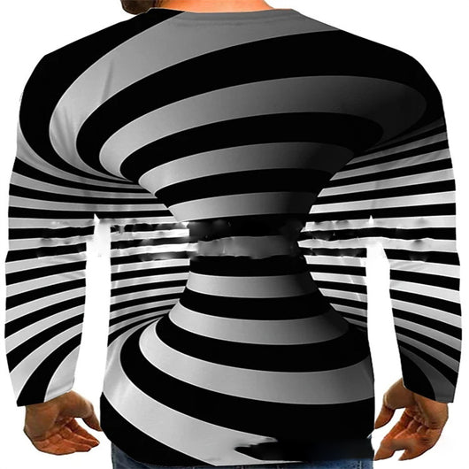 Camiseta Manga Larga Estampado Ilusión Óptica Casual para Hombre - Image 5