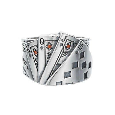 Anillo de Plata Esterlina Tonghuashun Poker Retro para Hombre - Image 2