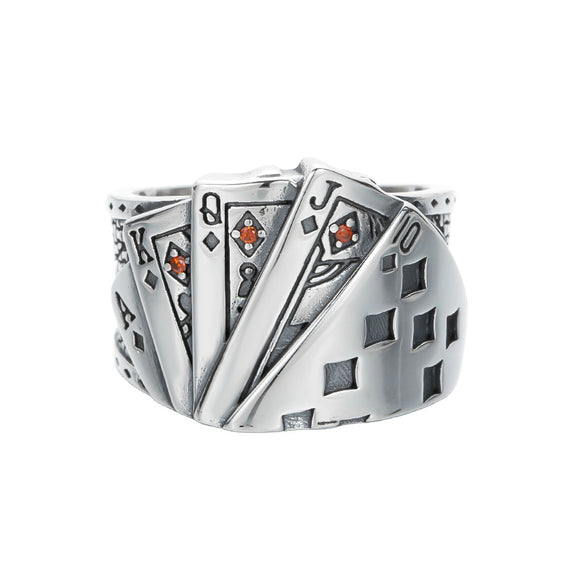 Anillo de Plata Esterlina Tonghuashun Poker Retro para Hombre