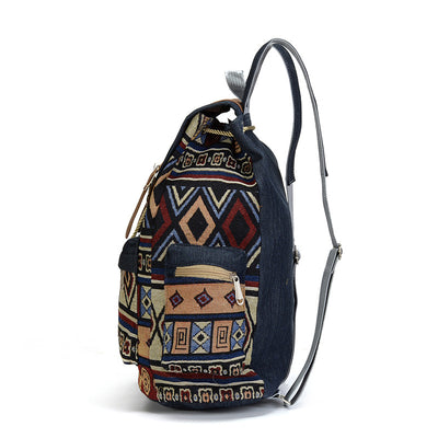 Mochila Escolar Étnica Denim con Cordón y Gran Capacidad - Image 3