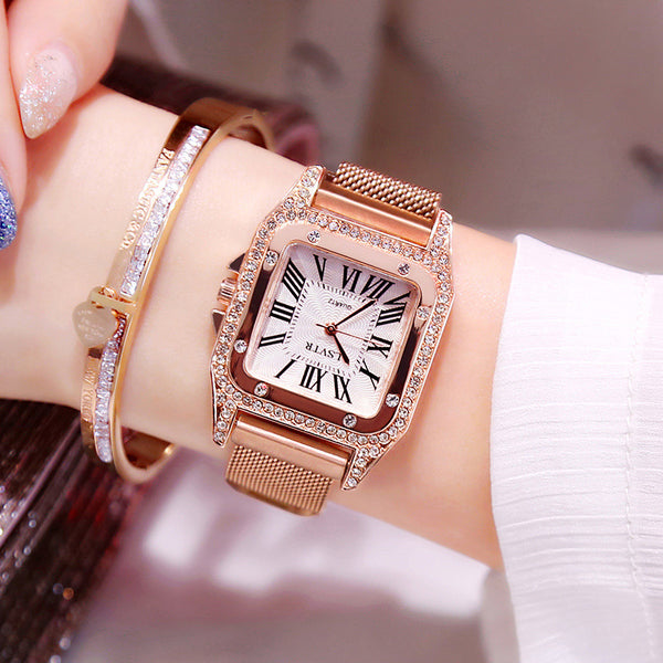 Reloj Cuadrado con Cristales Brillantes para Mujer