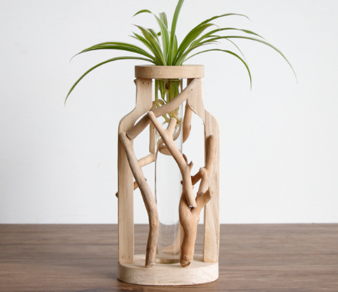 Jarrón de Madera Maciza Artesanal con Diseño Decorativo para Flores y Plantas Hidropónicas - Image 9