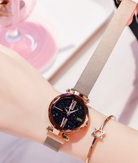 Reloj Mujer Cielo Estrellado con Malla Magnética y Cristal de Cuarzo
