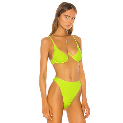 Black two-piece bikini with a U-wire top and high-cut bottoms, modeled on a person. - Image 7