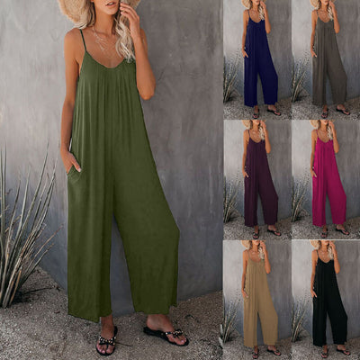 Enterizo Casual de Bolsillos y Color Liso para Verano
