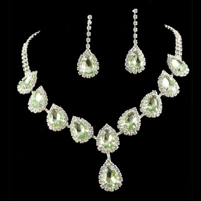 Bridal jewelry set with a silver-tone necklace and matching drop earrings, featuring orange teardrop rhinestones. - Image 5