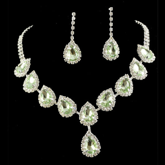 Bridal jewelry set with a silver-tone necklace and matching drop earrings, featuring orange teardrop rhinestones. - Image 5