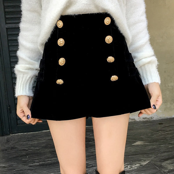 Shorts de Terciopelo Dorado Abotonados - Colección Otoño Invierno