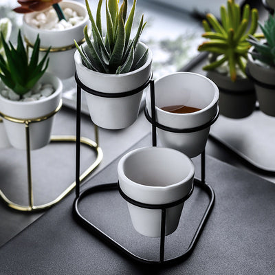 Maceta de Cerámica con Soporte de Hierro Minimalista - Image 4
