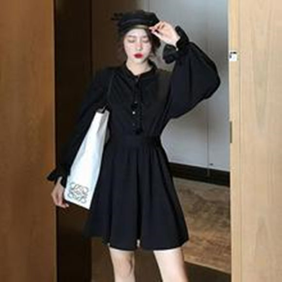 Vestido Negro Elegante con Mangas Abullonadas - Diseño Fairy Adelgazante