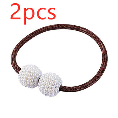 Magenta elastic curtain tieback with two white pearl-beaded spheres, designed to hold curtains elegantly. - Image 14