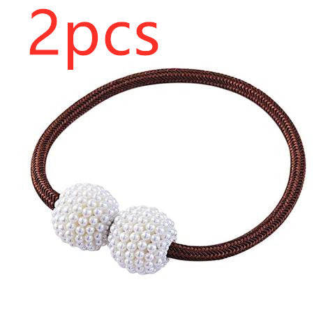 Magenta elastic curtain tieback with two white pearl-beaded spheres, designed to hold curtains elegantly. - Image 14