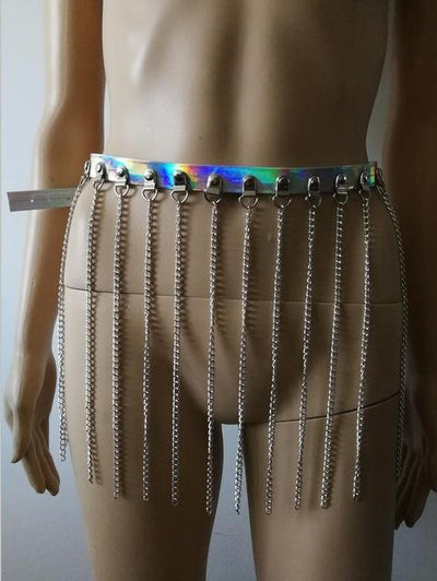 Arnés de Cuero para Mujer con Cadenas Plateadas - Joyería de Playa WRB1001 - Image 4