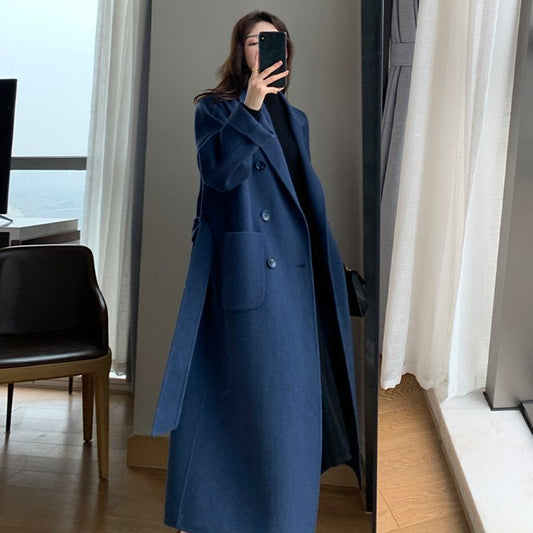 Abrigo de Lana Estilo Western Talla Grande Largo Bajo la Rodilla
