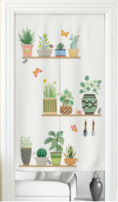 White fabric door curtain with a 'Hello Spring' design featuring a cute rabbit, colorful floral wreath, and mushroom. - Image 8