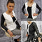 Chaqueta Blazer Mujer Patchwork Cuero PU con Tartán Primavera Otoño