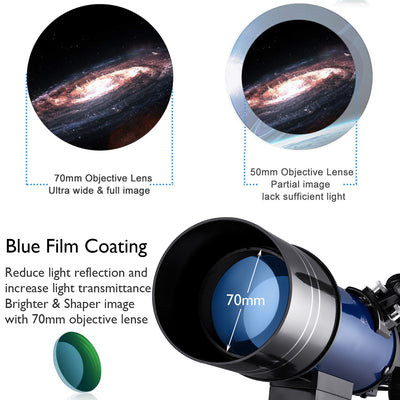 Telescopio Refractor 70mm para Astronomía - Ideal para Niños y Adultos Principiantes - Image 4