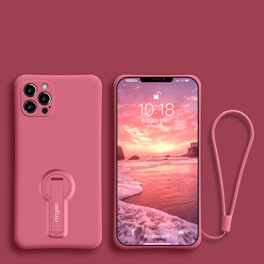 Funda Protectora de Silicona Líquida para iPhone con Soporte y Cordón