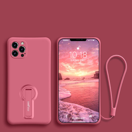 Funda Protectora de Silicona Líquida para iPhone con Soporte y Cordón