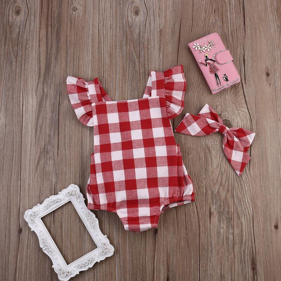 Conjunto de Dos Piezas a Cuadros Rojos con Moño