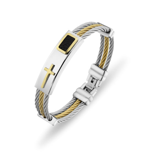Pulsera Hombre 3 Filas Acero Inoxidable Cadena Cruz Punk Christian