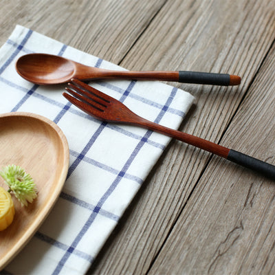 Juego de Cucharas y Tenedor de Bambú Natural para Cocina - Image 3