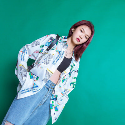 Remera Oversize Harajuku con Estampado Cómics y Graffiti