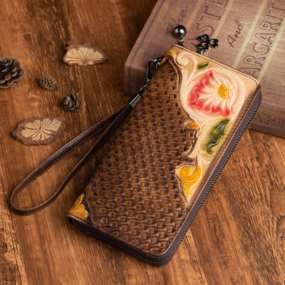 Cartera de Cuero Mediana Pintada a Mano con Árbol Retro - Image 4