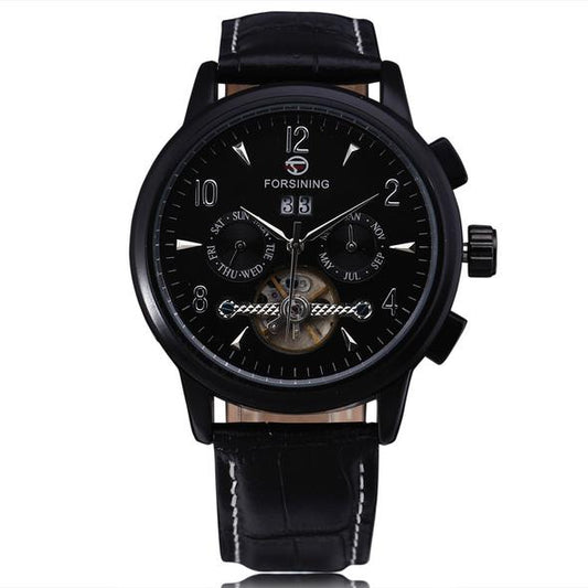Reloj Mecánico Casual con Diseño Hueco y Tres Esferas