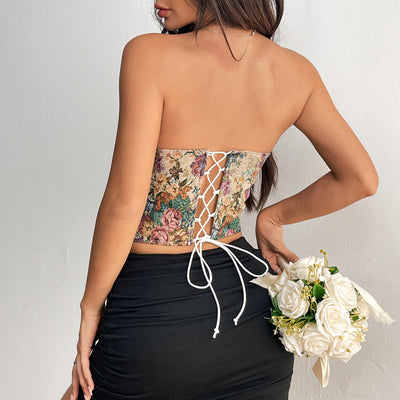 Banda Cintura Ajustable Estilo Retro Floral - Top Tubo Versátil - Image 4