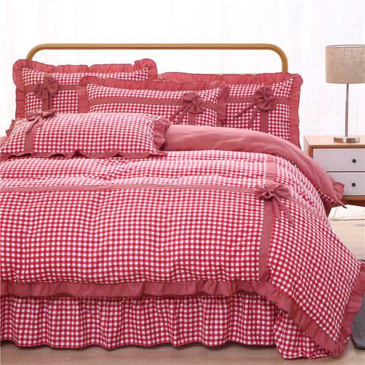 Conjunto de Pijama Cuadrille Estilo Princesa Coreano de 4 Piezas con Encaje