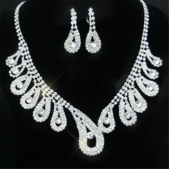 Conjunto de Joyas Nupciales Diamantadas - Collar y Pulsera para Novia