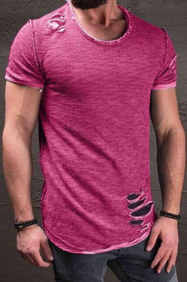 Camiseta Manga Corta Estilo Europeo con Detalles Rotos - 5 Colores