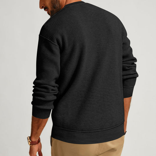 Camiseta Henley Suelta de Algodón Texturizado Manga Larga - Image 40