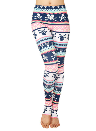 Leggings Navideños Azteca Rosa con Calaveras - Cintura Alta Elástica Fitness