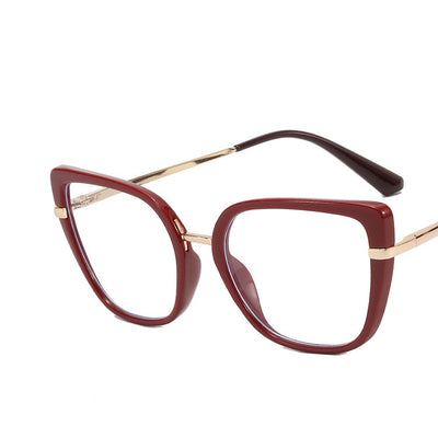 Blue and brown patterned butterfly frame anti-blue light glasses with gold-tone temples and blue temple tips. - Image 6