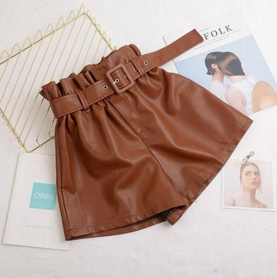 Shorts de Cuero PU Cintura Alta Elástica para Otoño e Invierno - Image 5