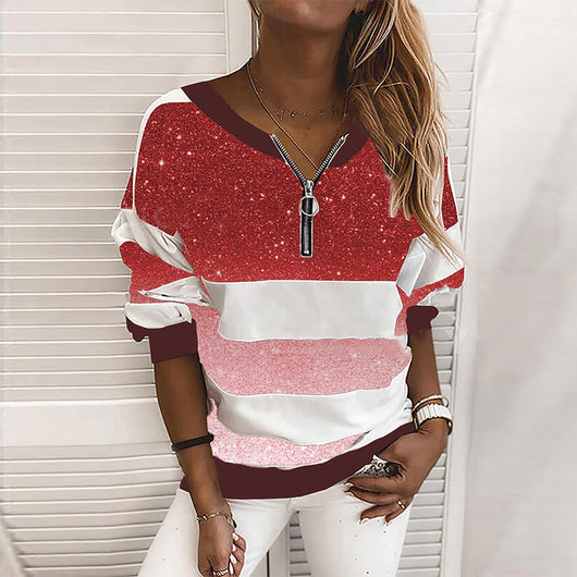 Suéter Holgado Cuello V con Estampado Cielo Estrellado a Rayas para Mujer - Image 5