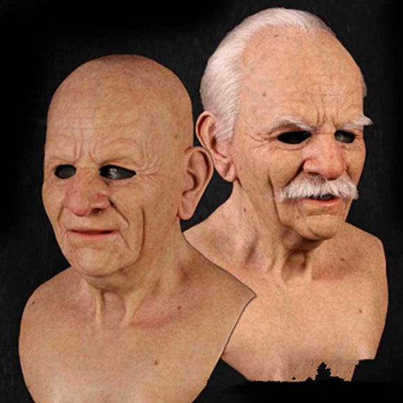 Máscara de Anciano con Cabello Blanco y Barba para Halloween