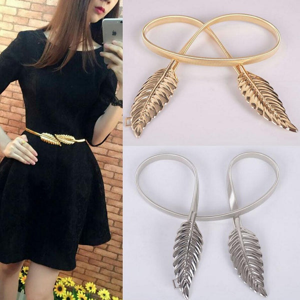 Cinturón Cadena Elástica para Mujer con Cierre de Hojas - Accesorio Decorativo