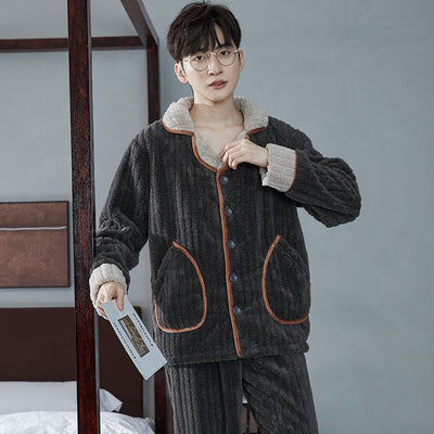 Pijama de Franela para Hombre con Solapa - Abrigo Cardigan Otoño e Invierno - Image 11